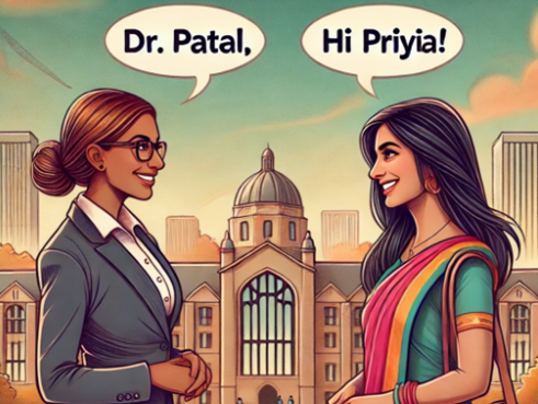 The First Name Dilemma: A Story of Respect Across Cultures | A cartoon of two women talking__Description automatically generated